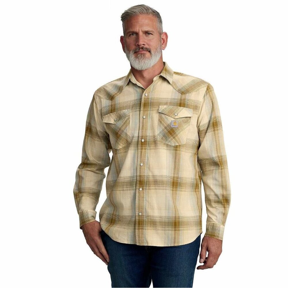 Carhartt Men's Montana Rugged Flex Relaxed Fit Lightweight Snap Plaid Shirt Chal